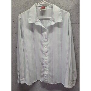 Vtg 70s WOMEN'S Stripe LONG SLEEVE BUTTON-UP BLOUSE SIZE‎ 44 USA